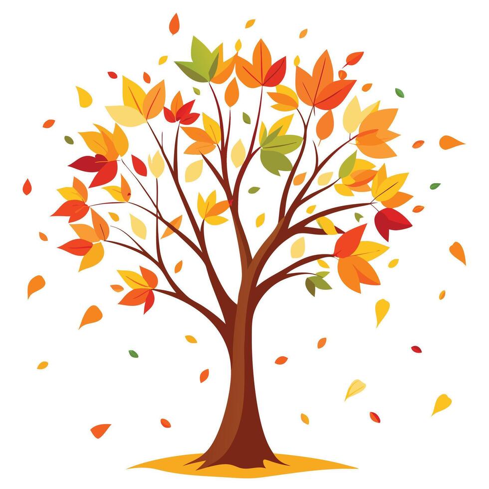 Innovative Tree with Colorful Autumn Leaves Floating in a Modern Style vector