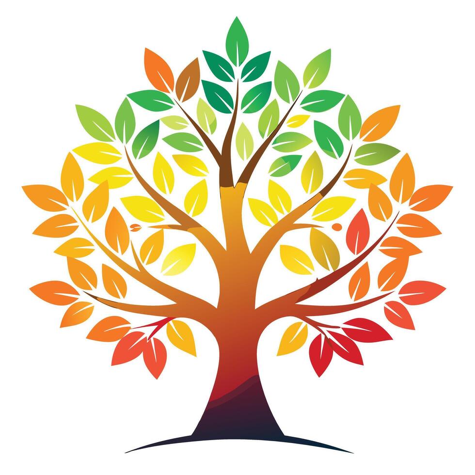Artistic Tree with Colorful Autumn Leaves Forming a Gradient in a Colorful Design vector