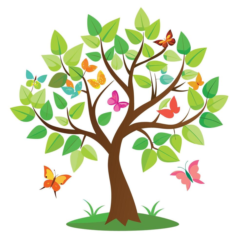 Imaginative Tree with Colorful Butterfly Leaves in a Fantastical Design vector
