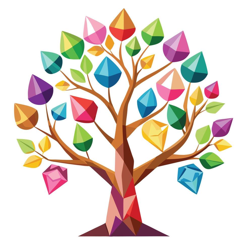 Imaginative Tree with Colorful Gemstone Leaves in a Fantastical Design vector