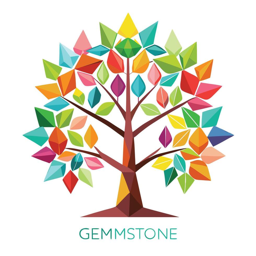Artistic Tree with Colorful Gemstone Leaves in a Colorful Design vector