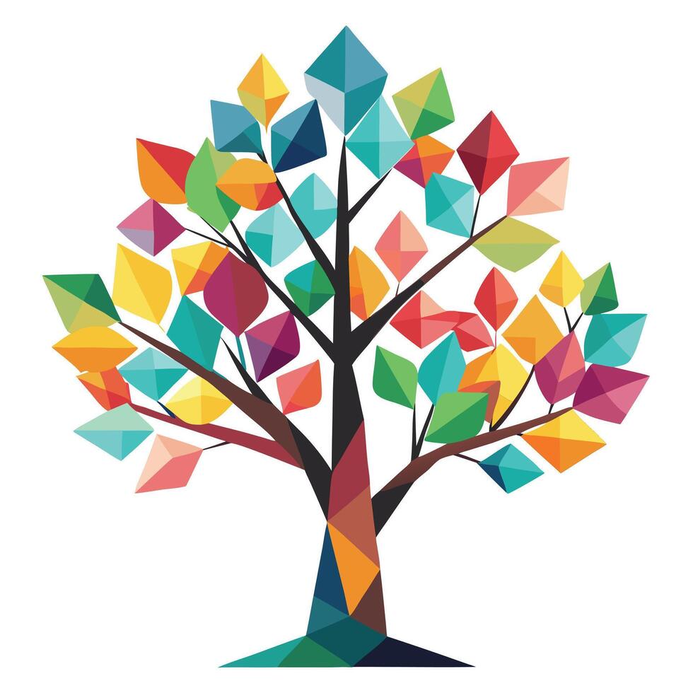 Imaginative Tree with Colorful Geometric Leaves in a Fantastical Design vector