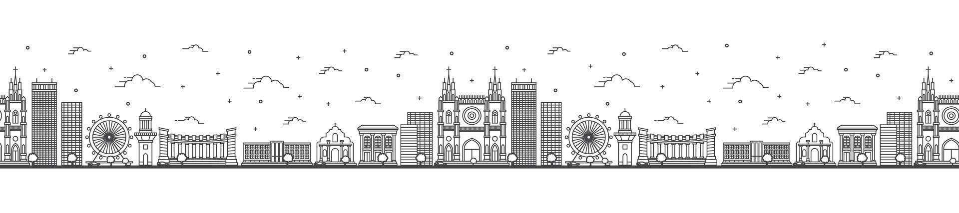 Seamless pattern with Outline Guayaquil Ecuador City Skyline with Historical Buildings Isolated on White. Guayaquil Cityscape with Landmarks. vector