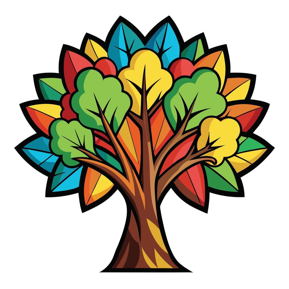 Innovative Tree with Comic Book Style Leaves in a Modern Style vector