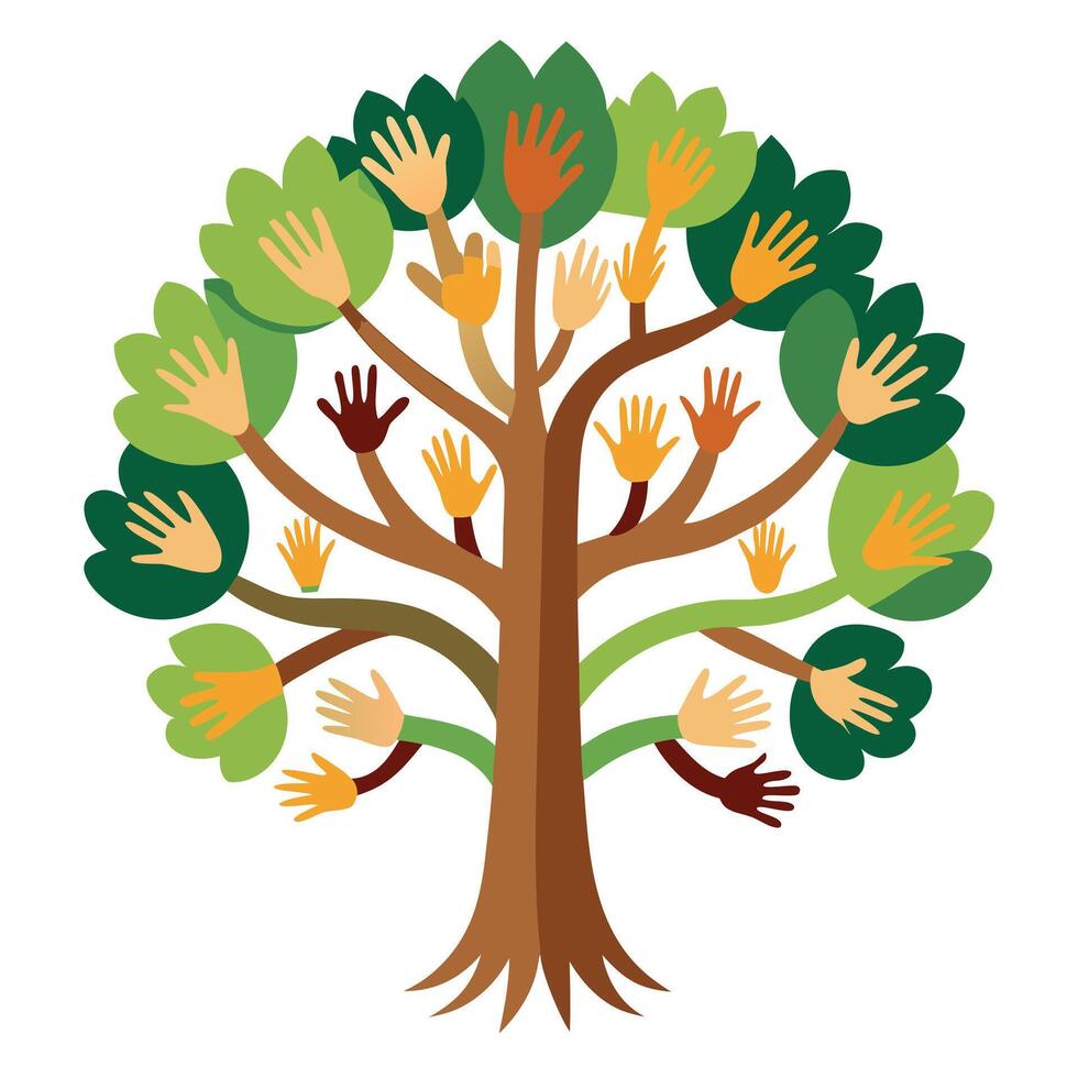 Unique Tree with Community Hands in a Modern Design vector