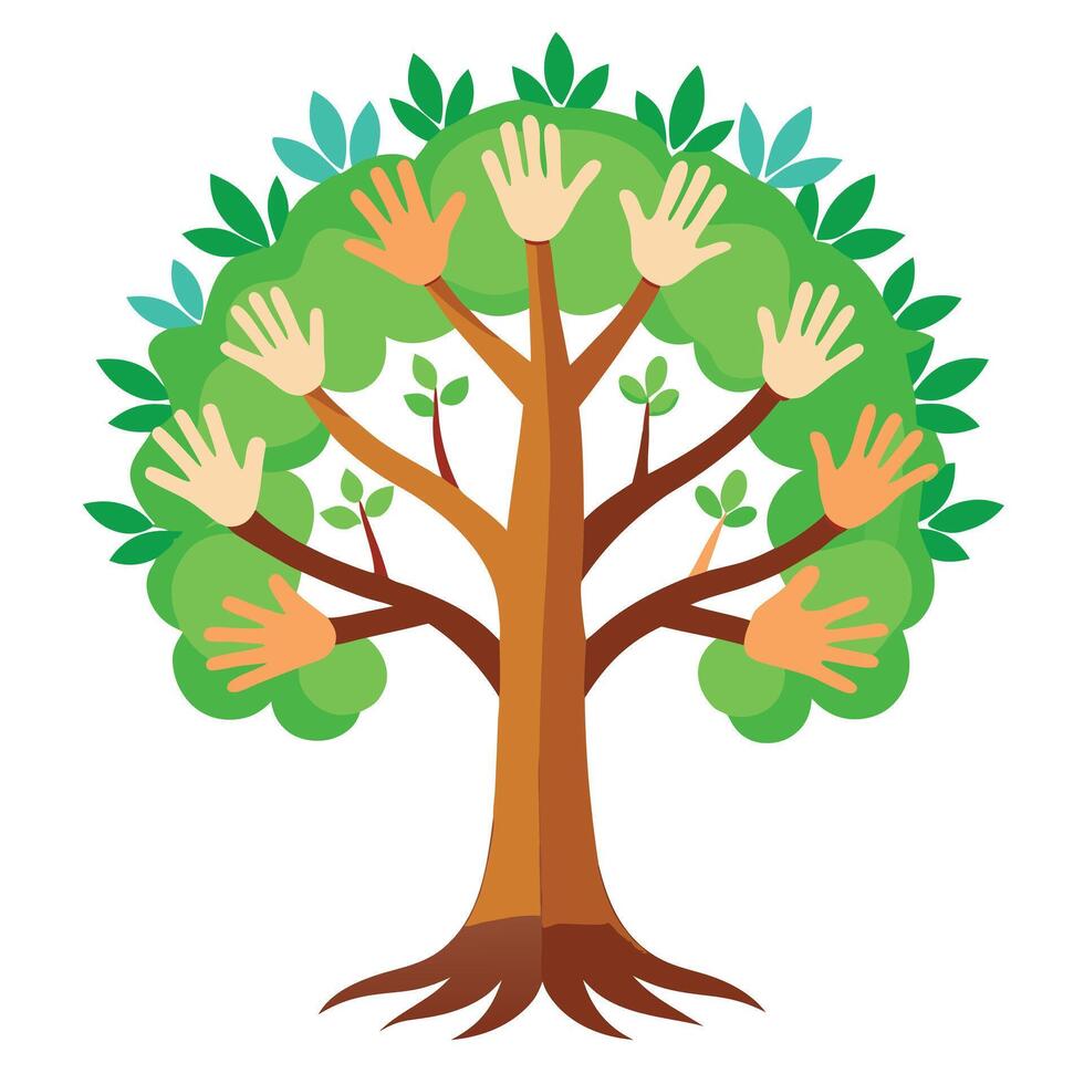 Innovative Tree with Community Hands in a Modern Style vector