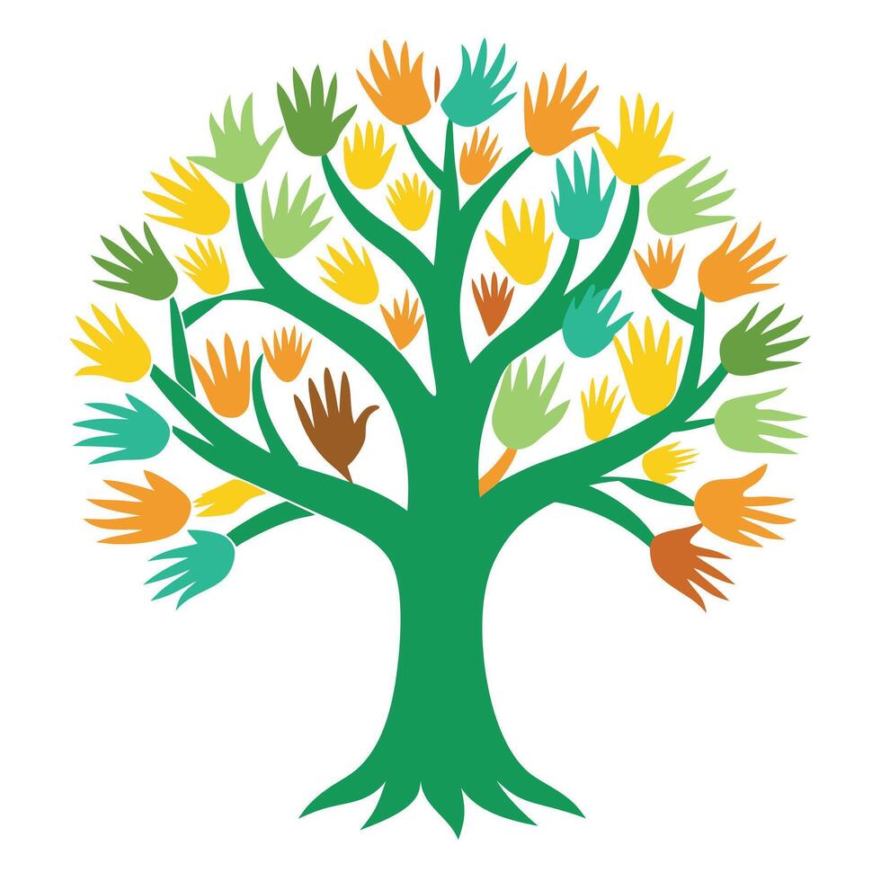 Imaginative Tree with Community Hands in a Fantastical Design vector