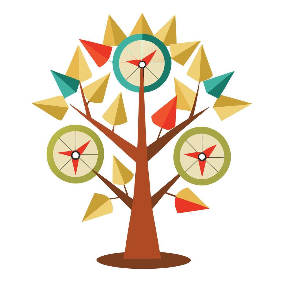 Imaginative Tree with Compass and Map Leaves in a Fantastical Design vector
