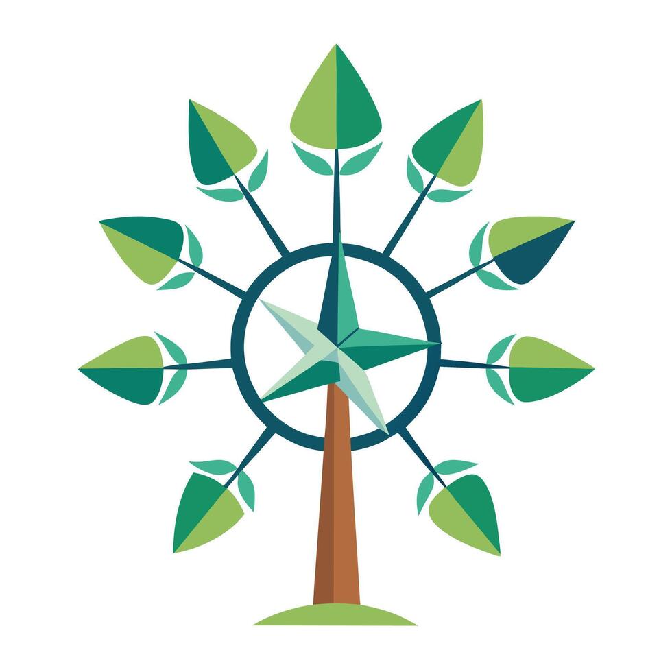 Compass Leaves for Flat Tree Design Style vector