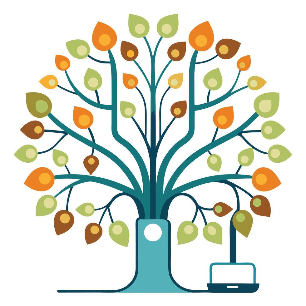 Computer Mouse as the Roots Create Design for Flat Tree vector