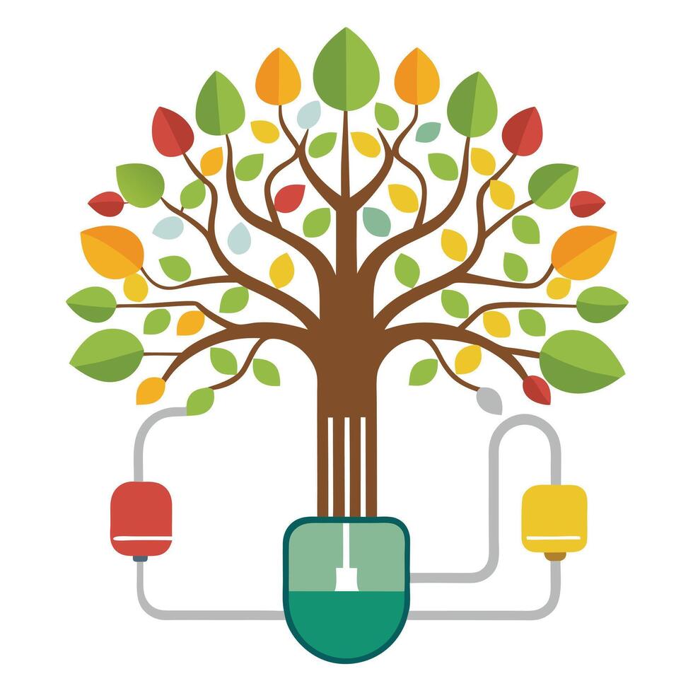 Computer Mouse as the Roots for Flat Tree Design vector