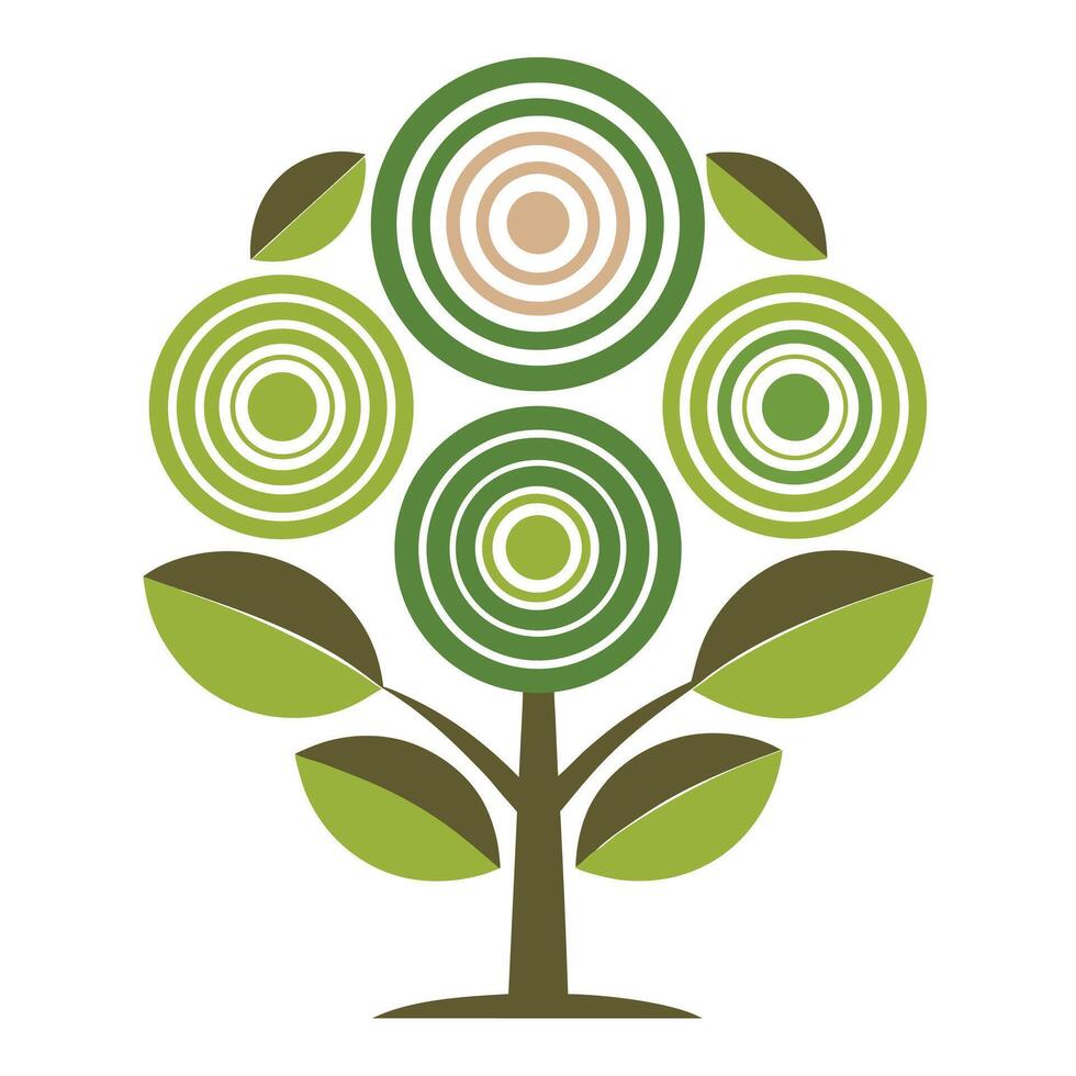 Flat Tree Design with Concentric Circles as Leaves vector