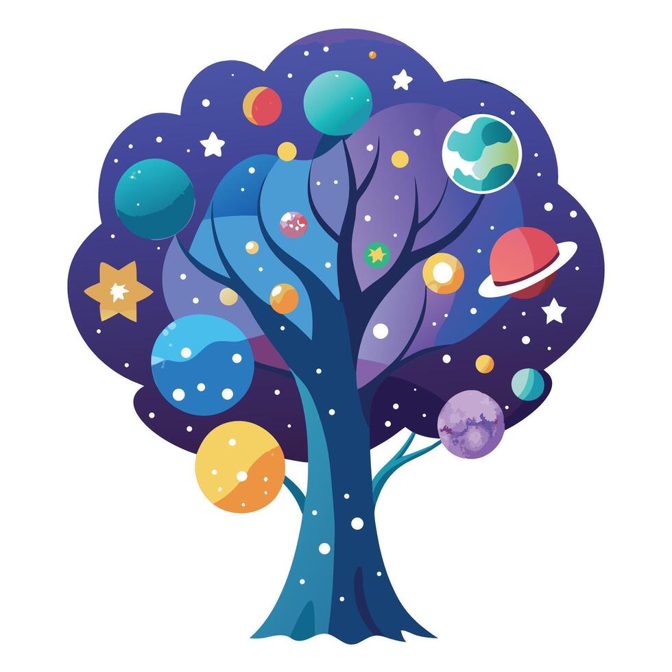 Design Cosmic Galaxy Leaves for Flat Tree Style vector