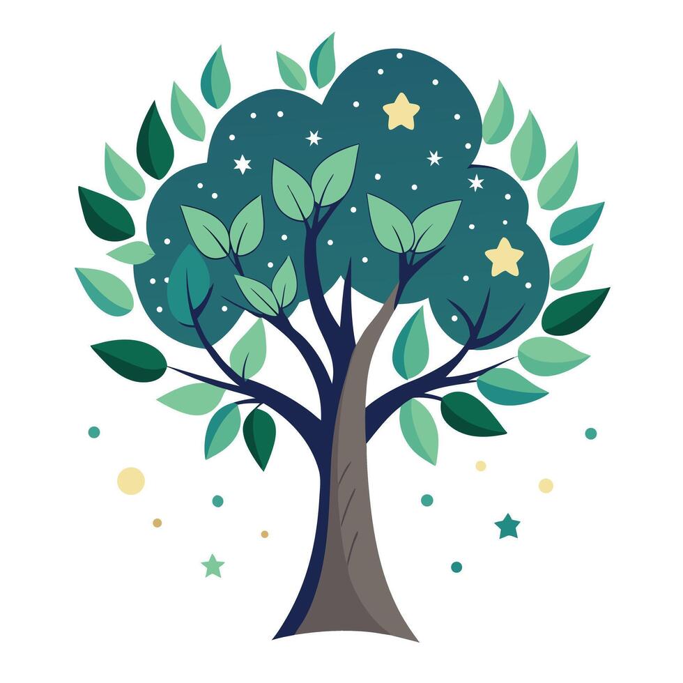 Crescent Moon and Star Leaves for Flat Tree Generate Design vector