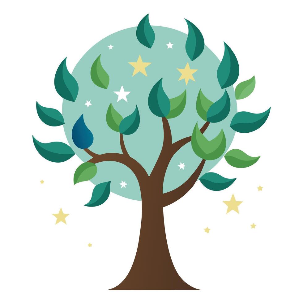 Crescent Moon and Star Leaves Generate Design for Flat Tree vector