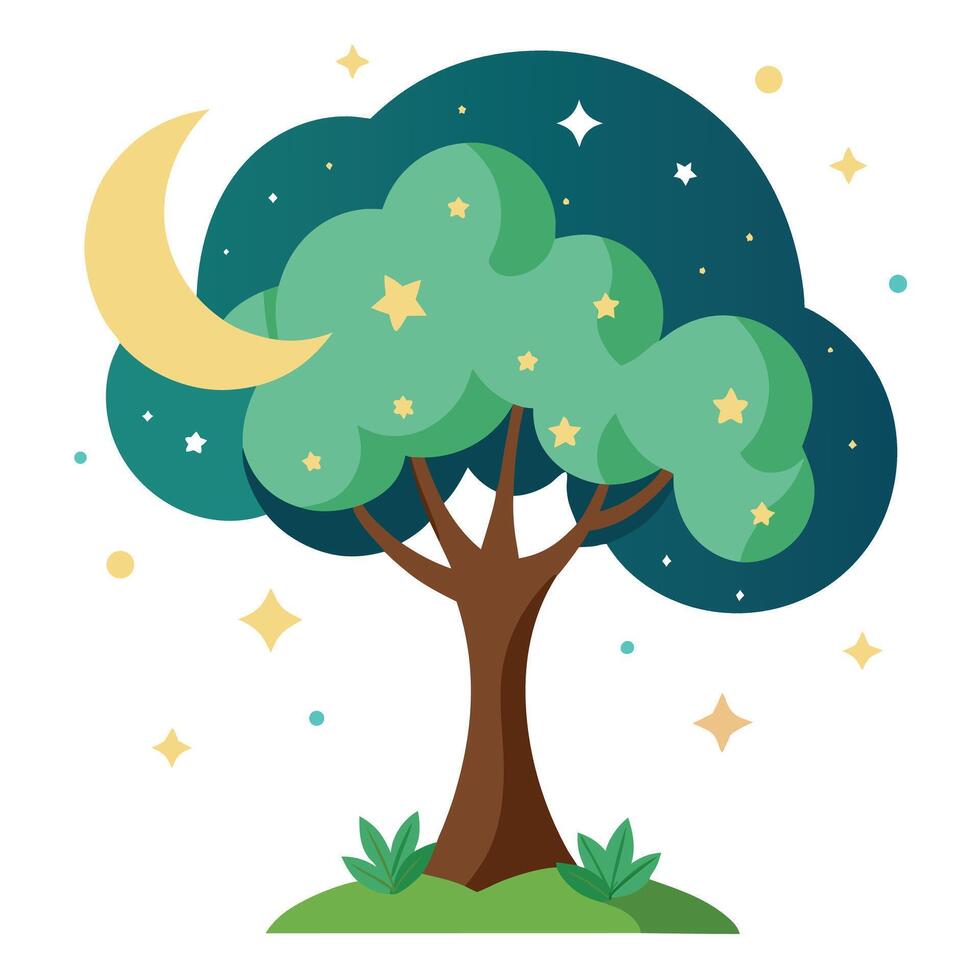 Generate Crescent Moon and Star Leaves for Flat Tree Style vector