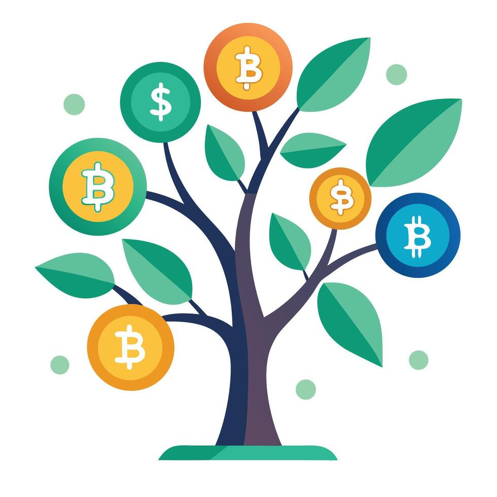 Design Cryptocurrency Bitcoin and Ethereum for Flat Tree vector