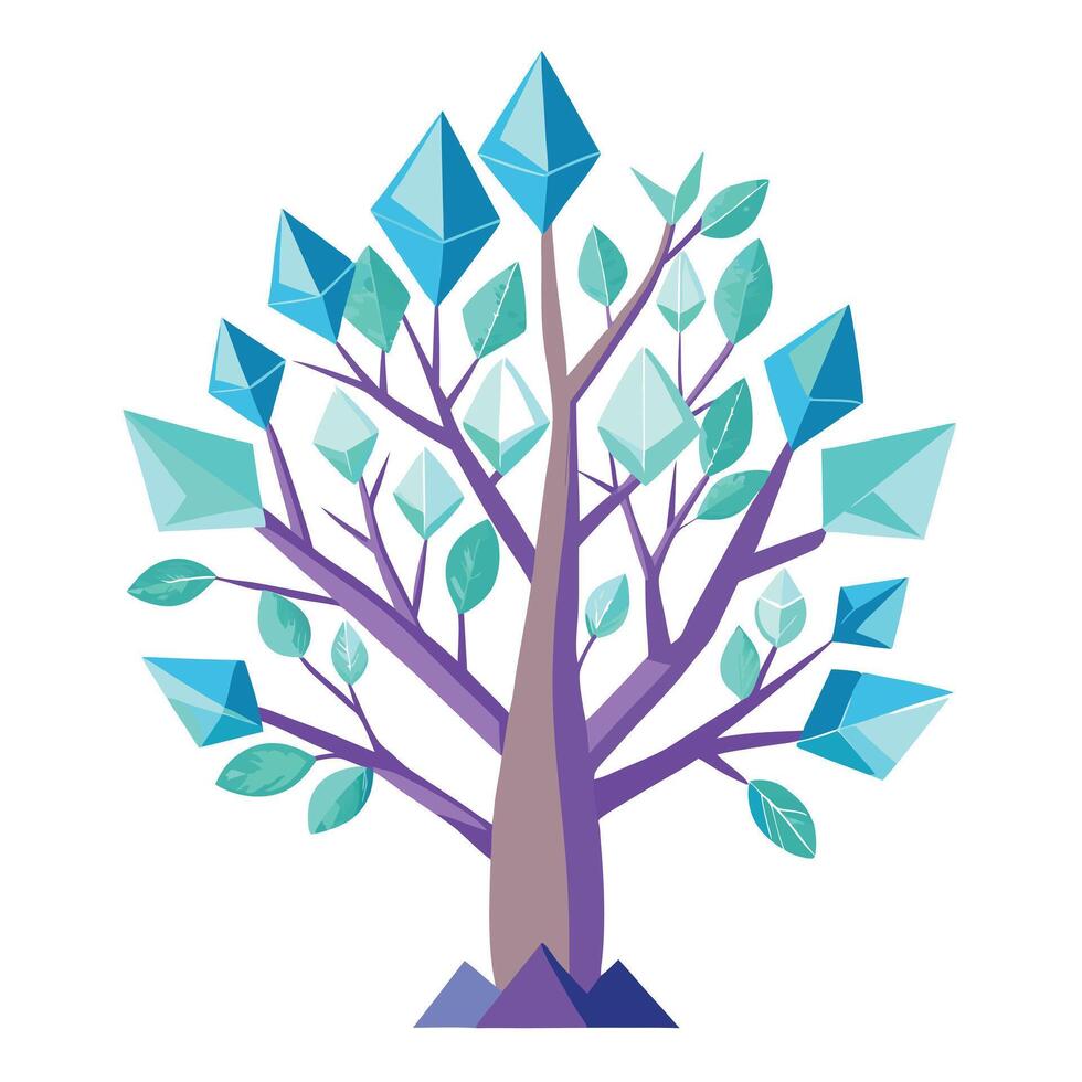 Artistic Tree with Crystal and Quartz Leaves in a Colorful Design vector