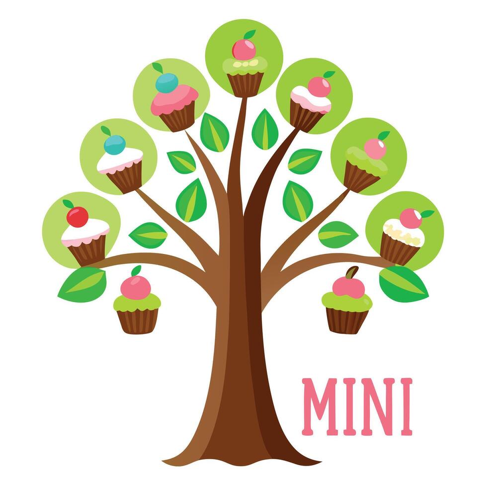 Innovative Tree with Cupcakes as Leaves in a Modern Style vector