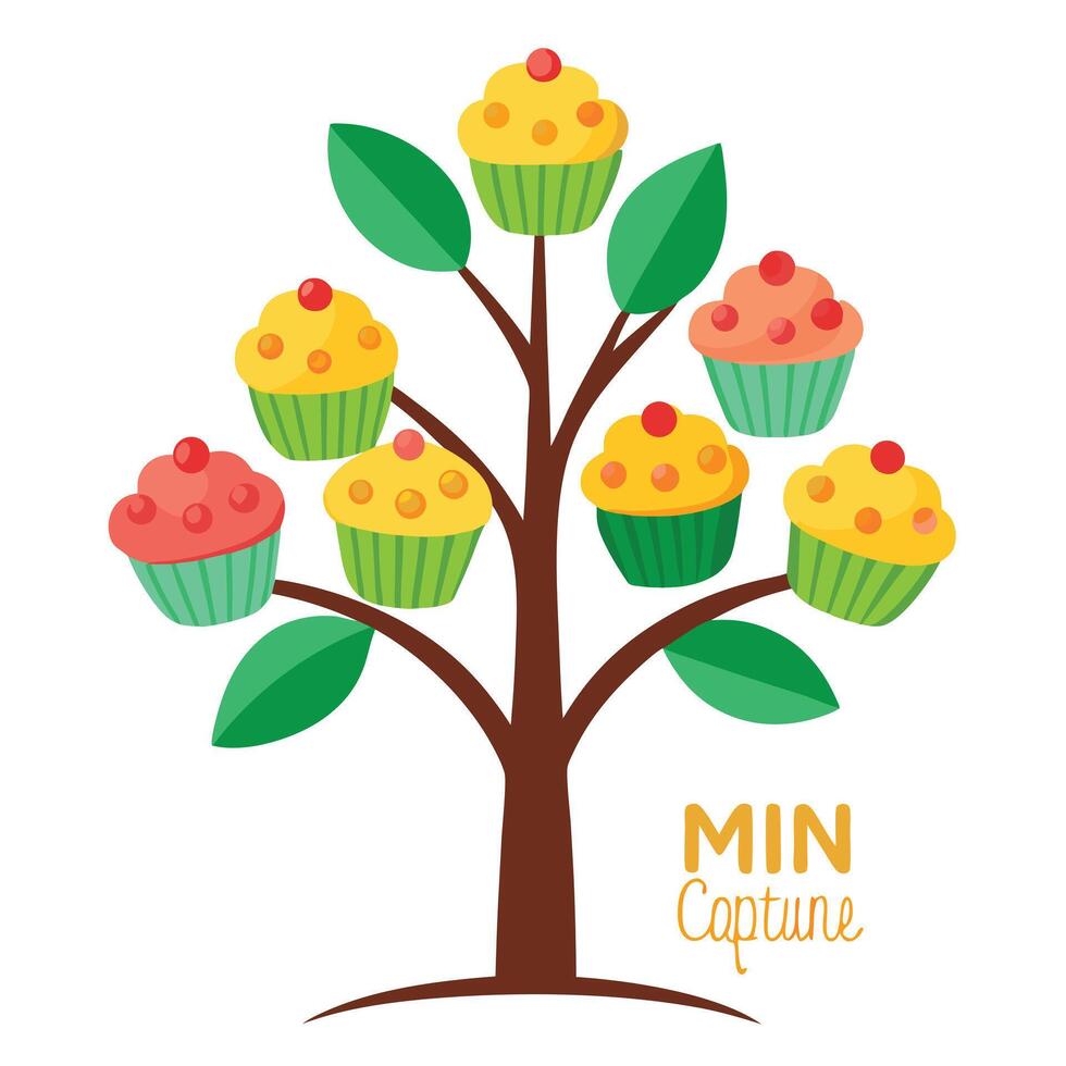 Imaginative Tree with Cupcakes as Leaves in a Fantastical Design vector