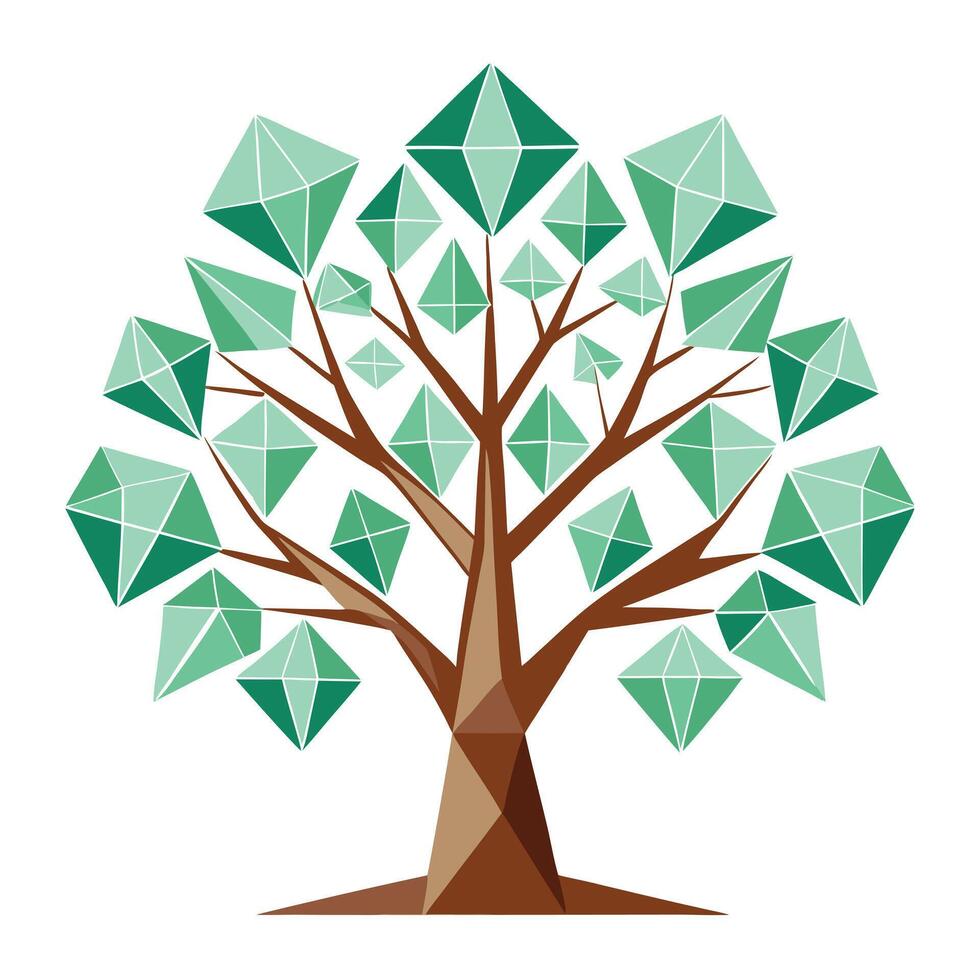 Artistic Tree with Diamond-Cut Leaves in a Colorful Design vector