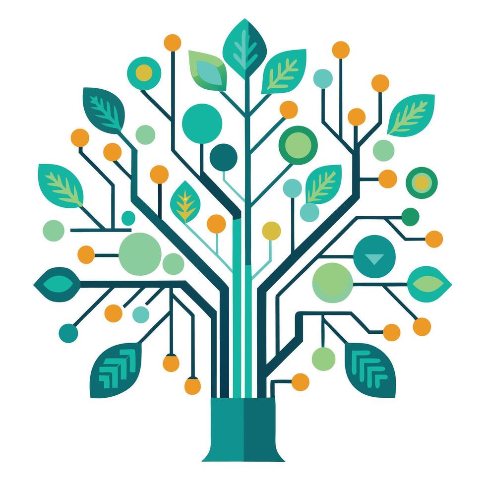 Innovative Tree with Digital Circuit Board Leaves in a Modern Style vector