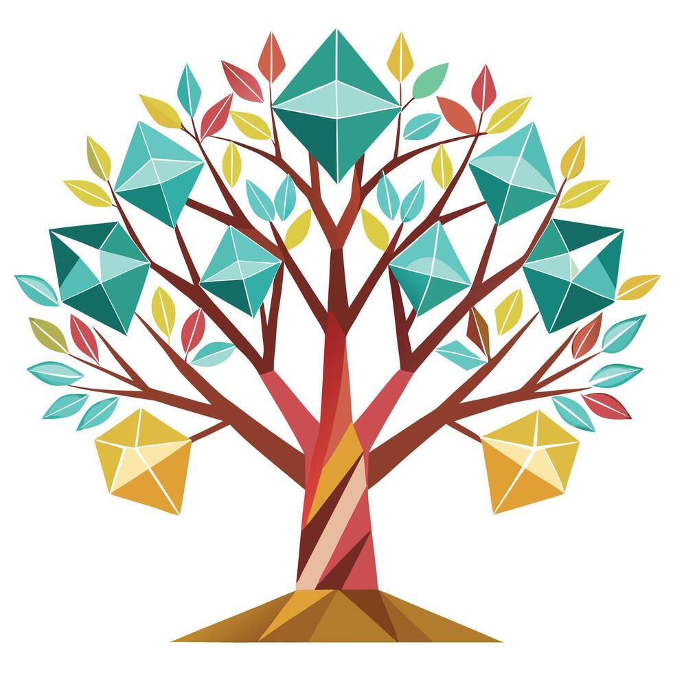Imaginative Tree with Diamond-Cut Leaves in a Fantastical Design vector