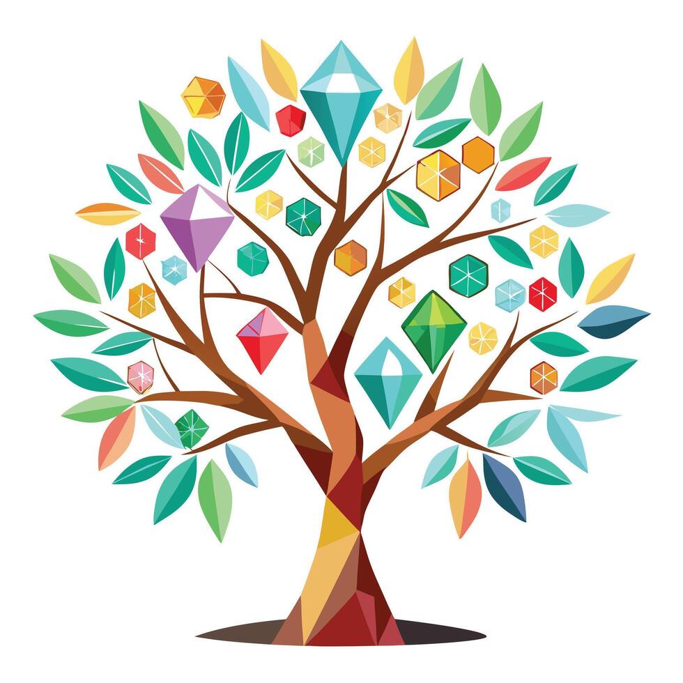 Imaginative Tree with Diamond and Gemstone Leaves in a Fantastical Design vector