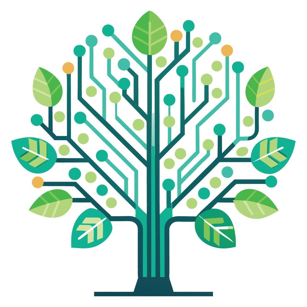 Artistic Tree with Digital Circuit Board Leaves in a Colorful Design vector