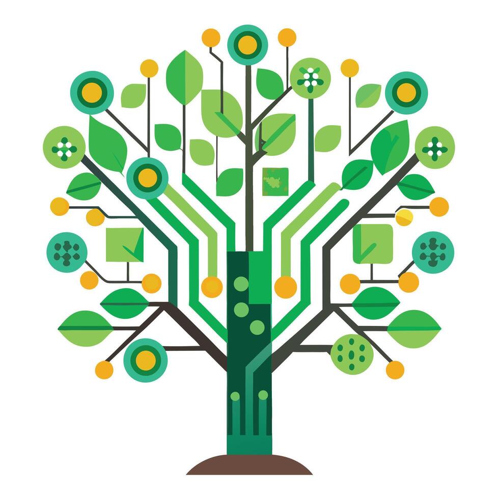 Unique Tree with Digital Circuit Board Leaves in a Modern Design vector
