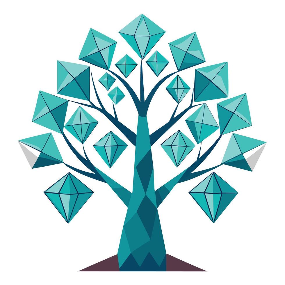 Unique Tree with Diamond-Cut Leaves in a Whimsical Design vector