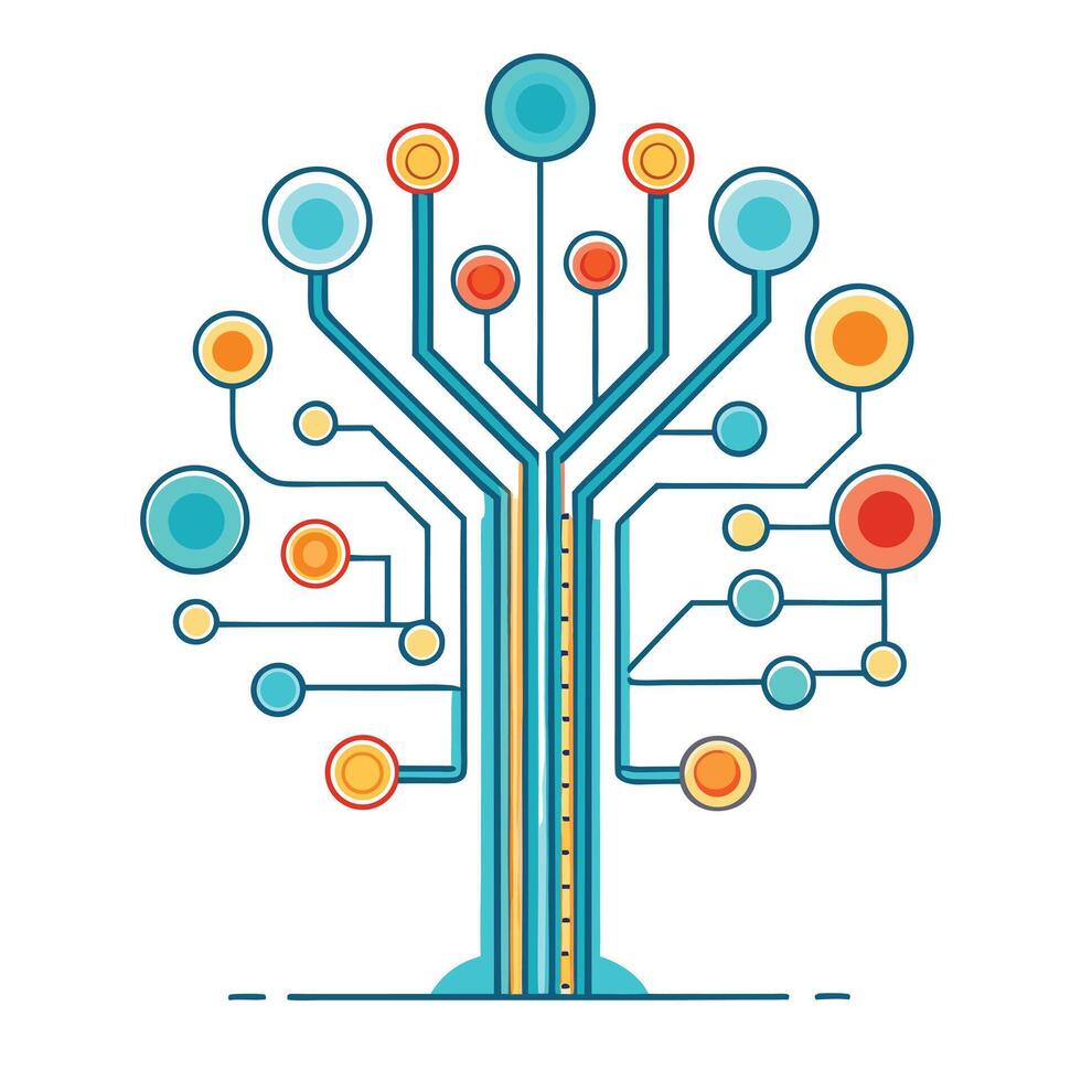Artistic Tree with Digital Circuit Branches in a Colorful Design vector