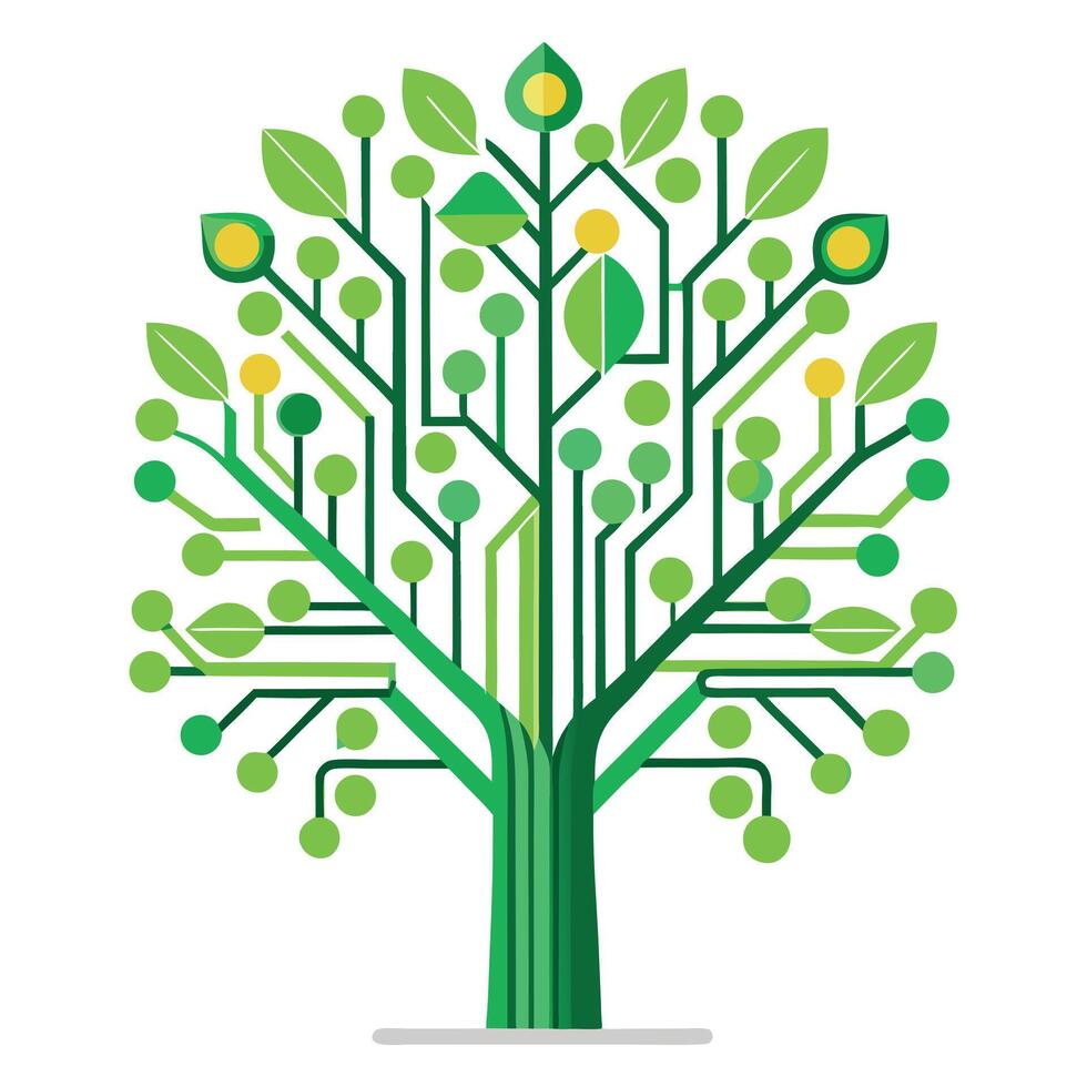Imaginative Tree with Digital Circuit Board Leaves for a Fantastical Design vector