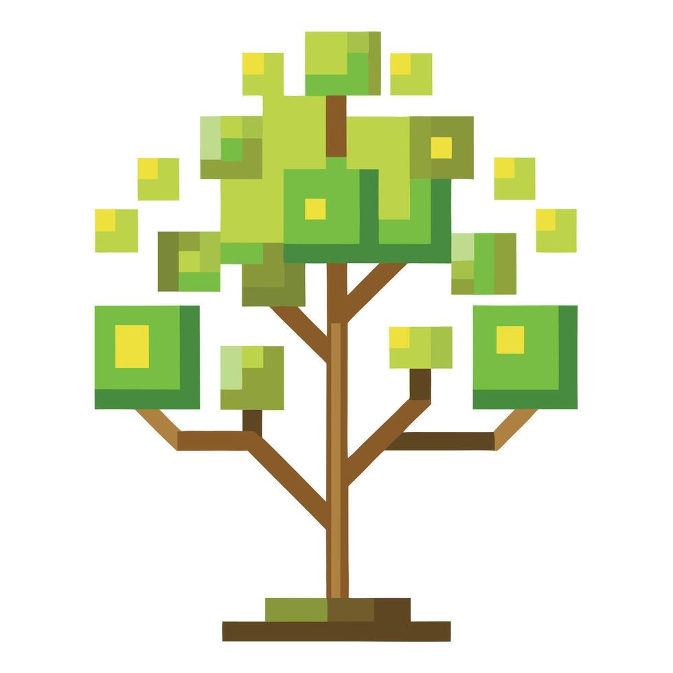 Artistic Tree with Digital Pixel Leaves in a Colorful Design and Isolated on a white Background vector