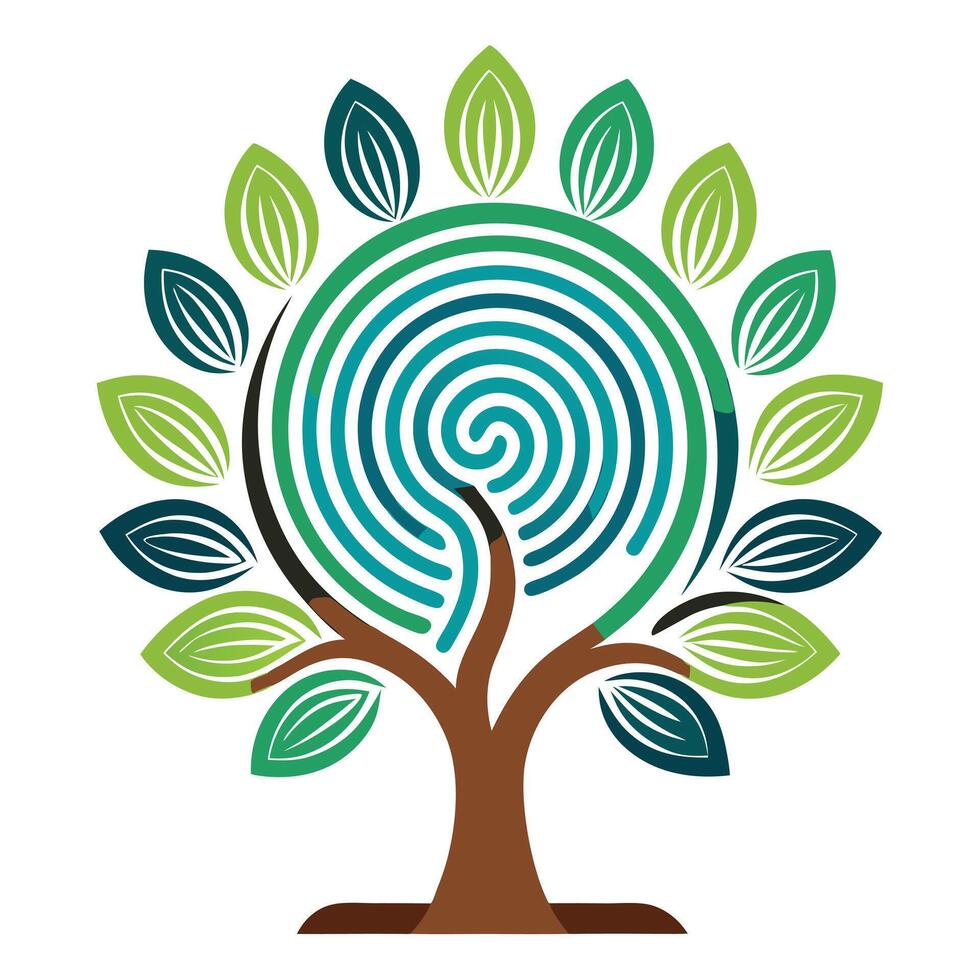 Unique Tree with Digital Fingerprint Leaves in a Modern Design vector