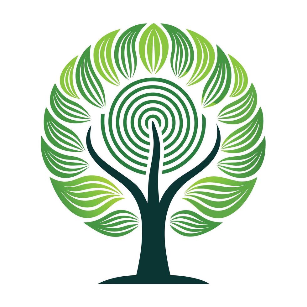 Artistic Tree with Digital Fingerprint Leaves in a Colorful Design vector