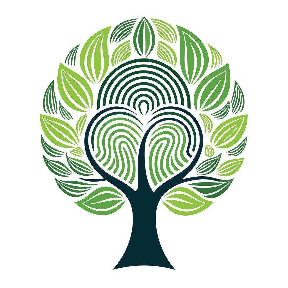 Imaginative Tree with Digital Fingerprint Leaves in a Fantastical Design vector