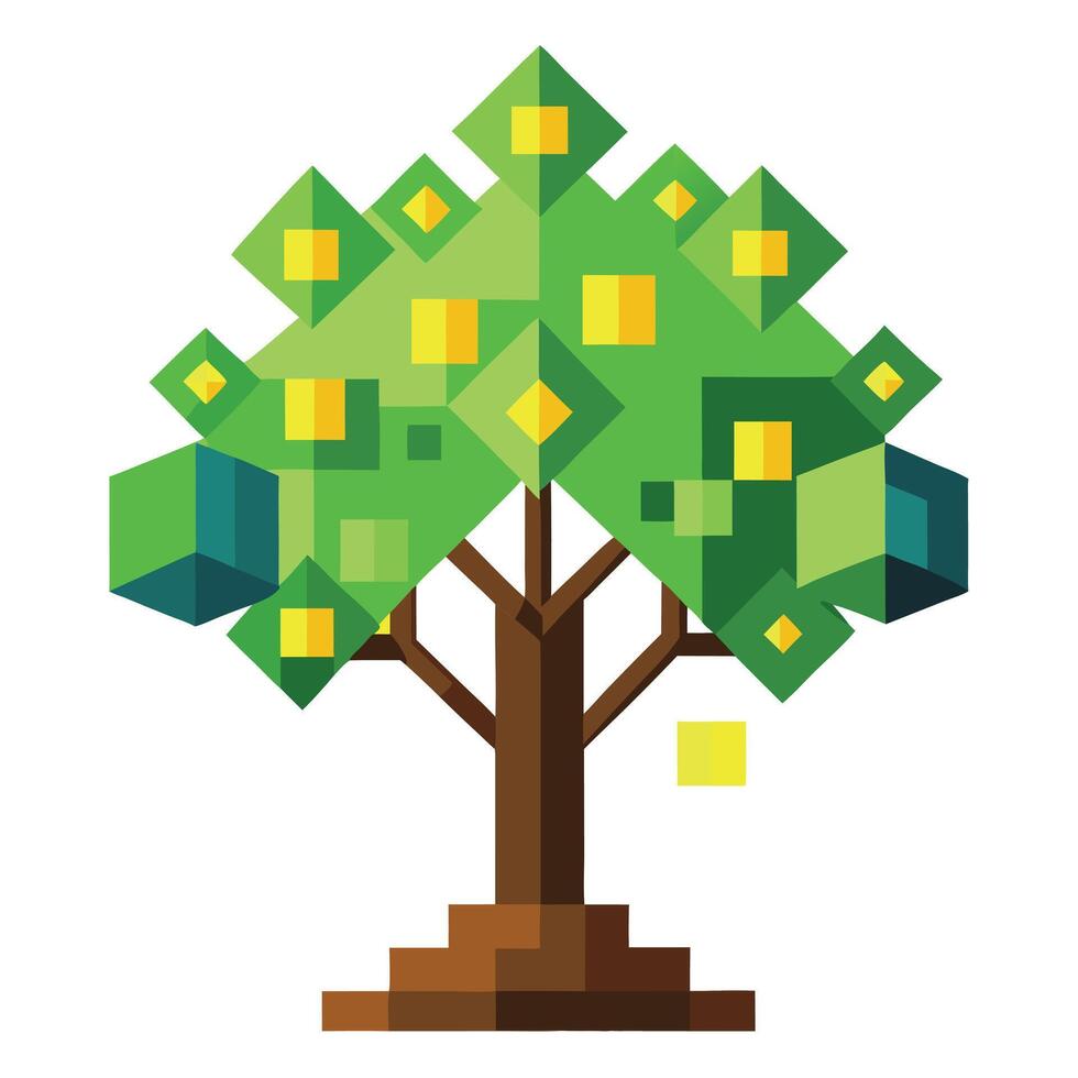 Innovative Tree with Digital Pixel Leaves in a Modern Style and Isolated on a white Background vector