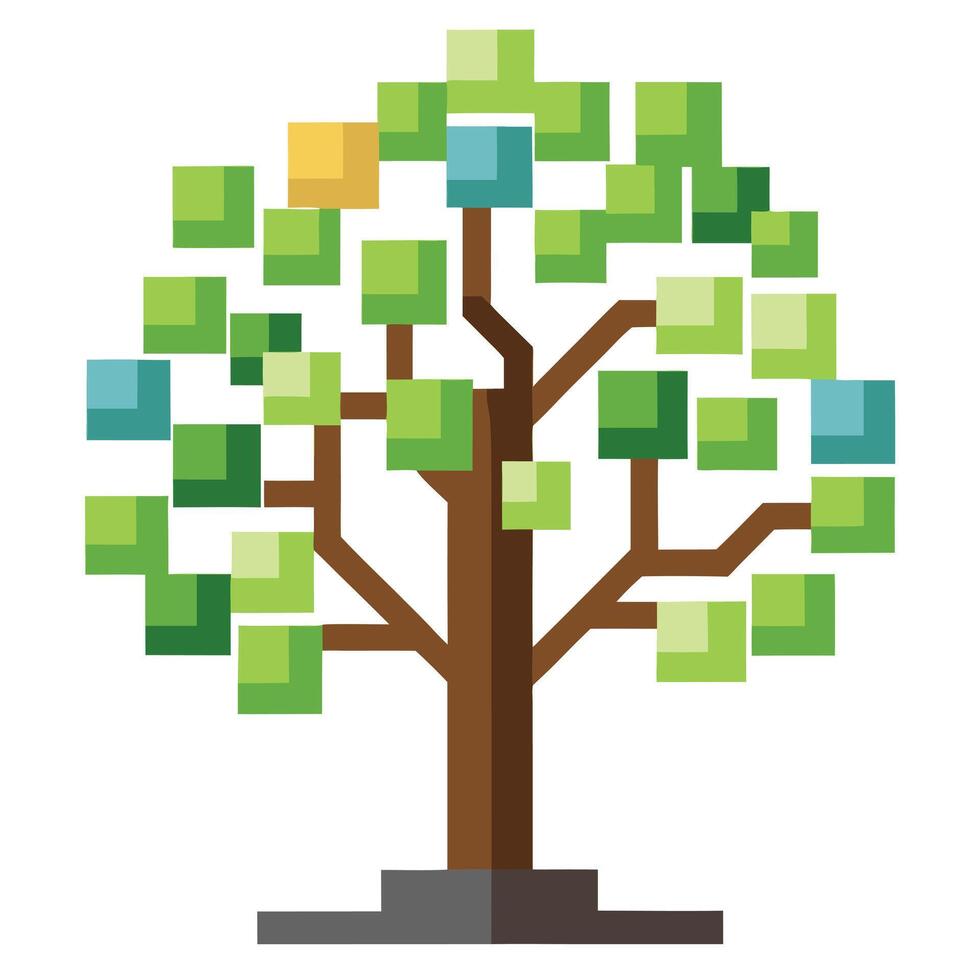 Unique Tree with Digital Pixel Leaves in a Whimsical Design vector