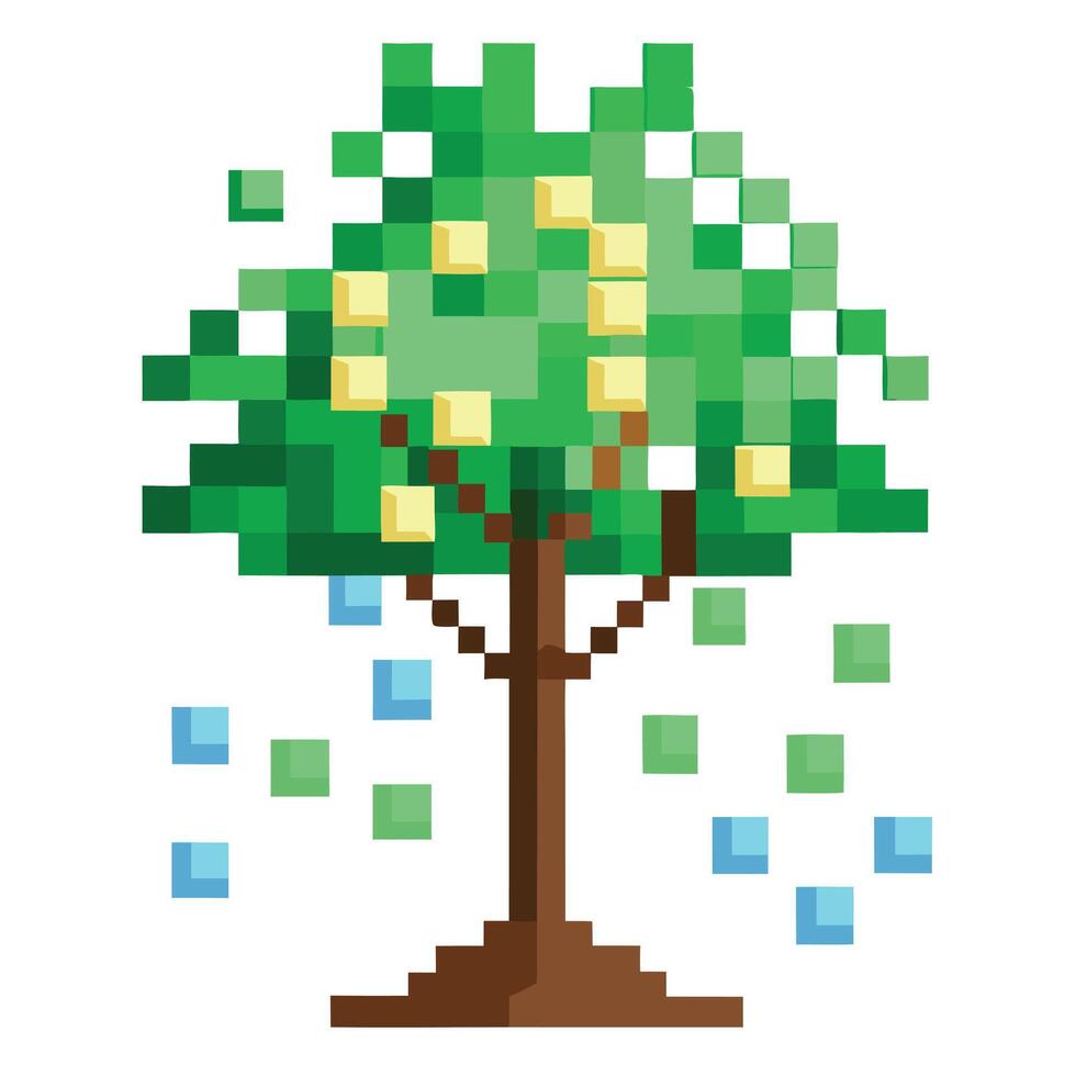 Imaginative Tree with Digital Pixel Leaves for Creative Technological Art vector
