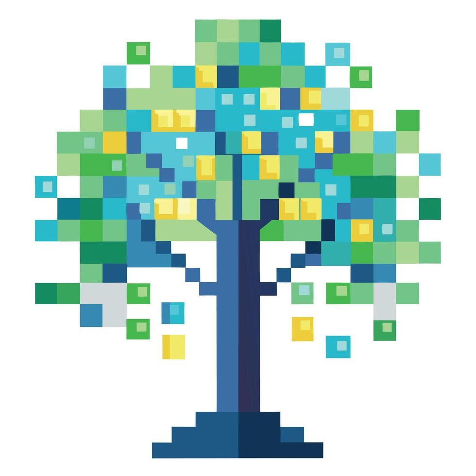 Unique Style Tree with Digital Pixel Leaves Inspired by Technology vector