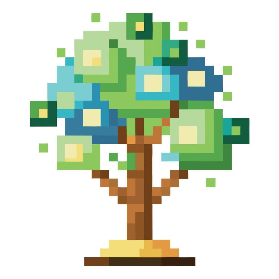 Creative Artwork Tree with Digital Pixel Leaves and Modern Graphics vector