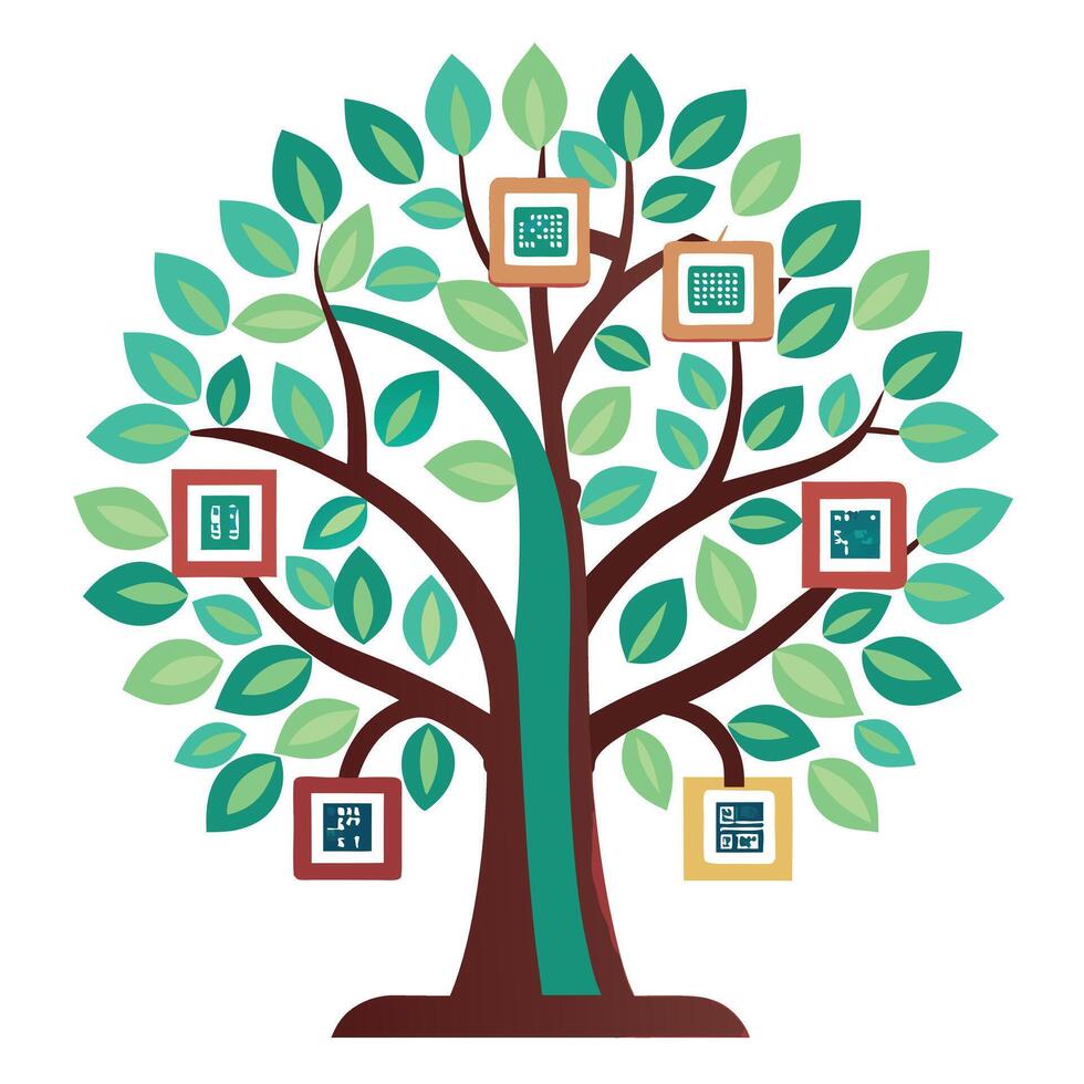 Imaginative Tree with Digital QR Code Leaves for Creative Tech Artworks vector