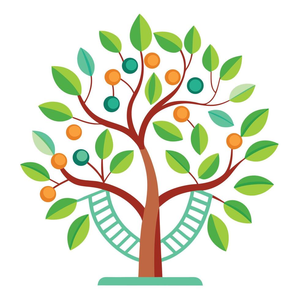 Artistic Creation Tree with DNA Strand and Biotechnology Leaves vector