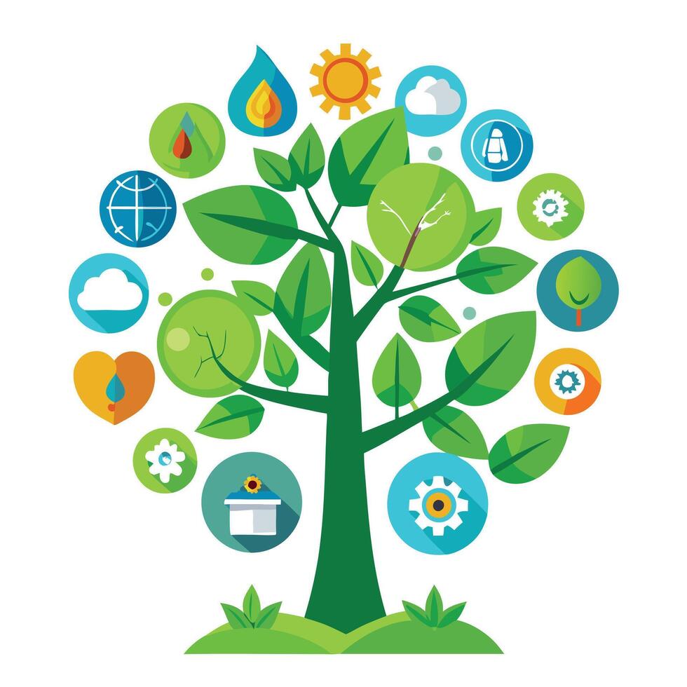 Imaginative Recycle Concept for Eco Tree Life using Environmental Elements vector