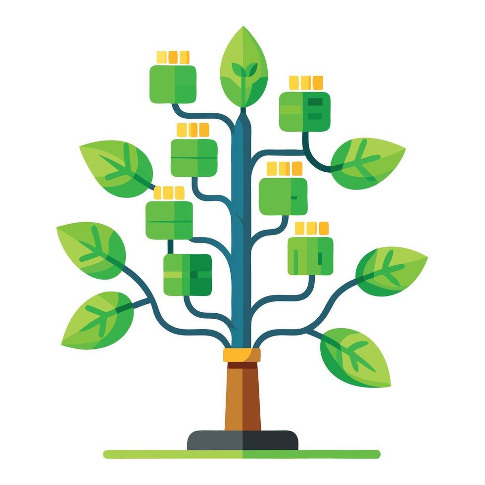 Design Electric Plug and Solar Panel Leaves for Flat Tree vector