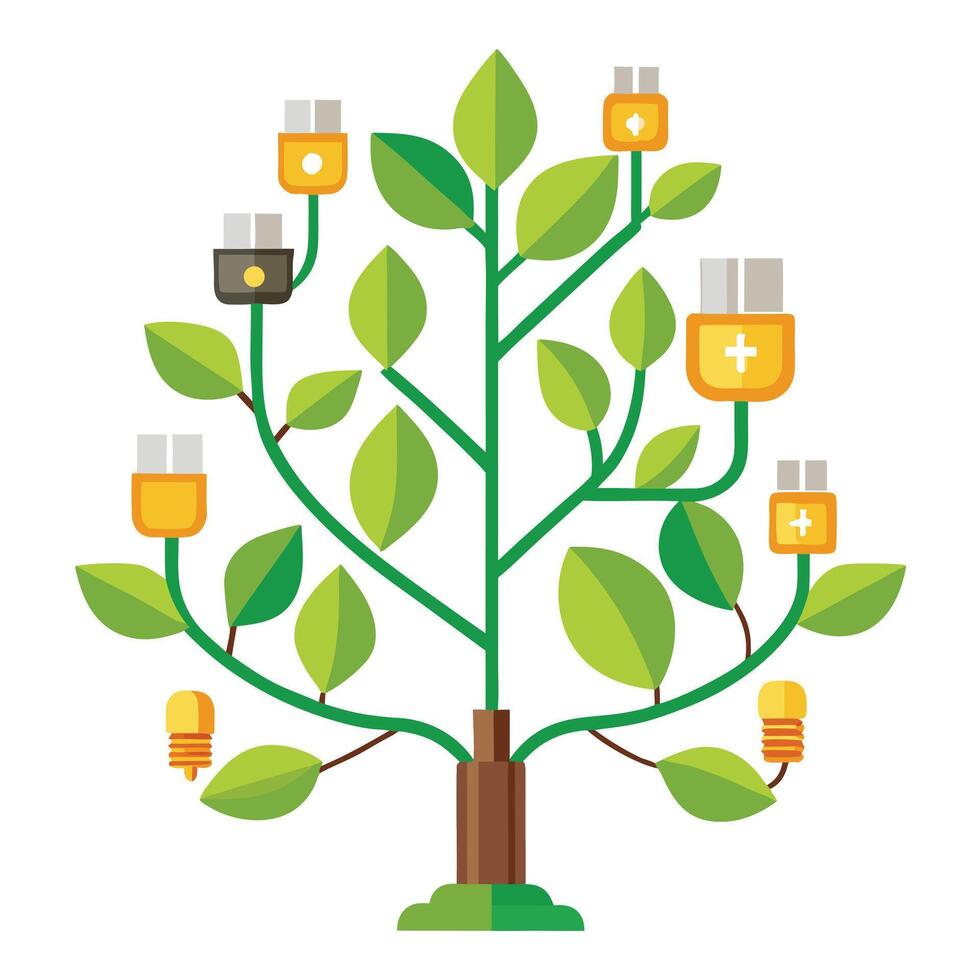 Design Electric Plug and Battery Leaves for Flat Tree vector
