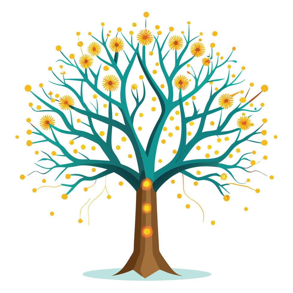 Electric Sparks in the Branches for Flat Tree Design vector
