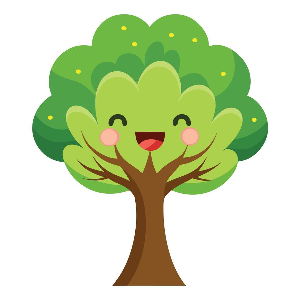 Flat Tree Design with Emoji Expression Leaves Style vector