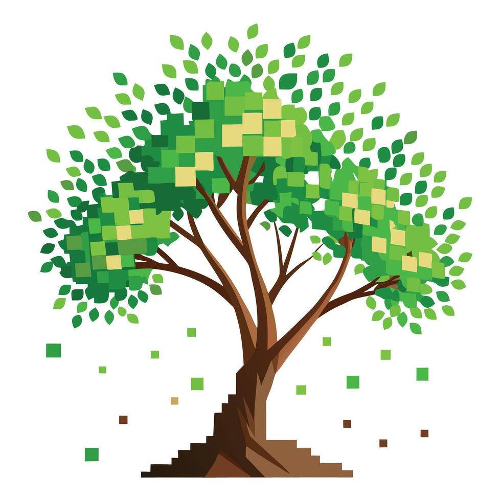 Fading Pixel Leaves Create Design for Flat Tree vector